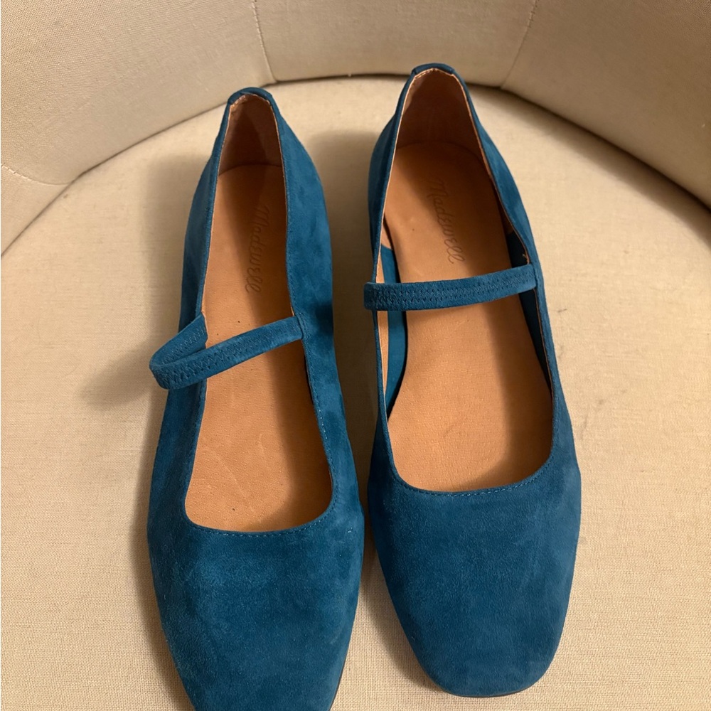 Madewell Blue Suede Mary Jane Flats